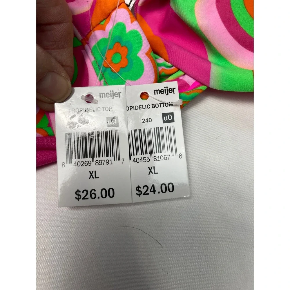 Bingo Surf Tropidelic Bikini Set Flower Power‎ Pink Orange Green Swimsuit XL